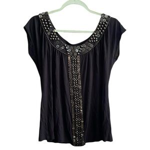 SOLD—Monsoon— y2k Black Embellished boho blouse